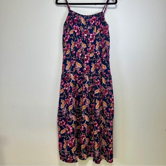 Old Navy Floral Linen-Blend Maxi Dress | Size M | Navy Pink Print | Pockets - Picture 1 of 12